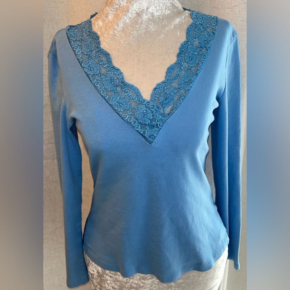Moda International Light Blue Lace Trim Top